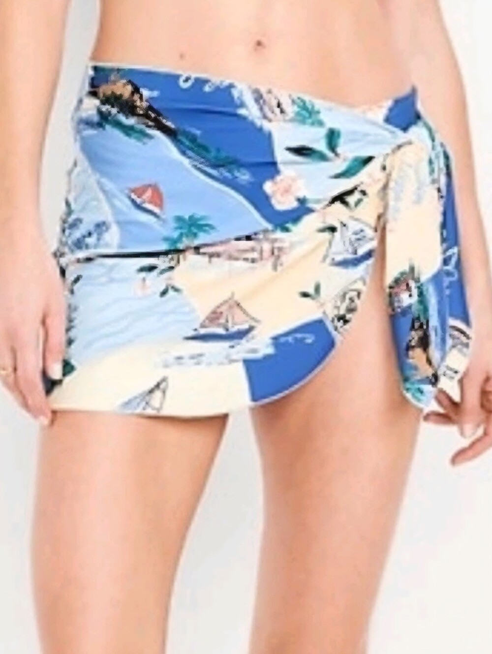 NWT Old Navy Beach Scene Wrap Swim Cover Up Skirt Tropical Floral Tie Size L-XL.